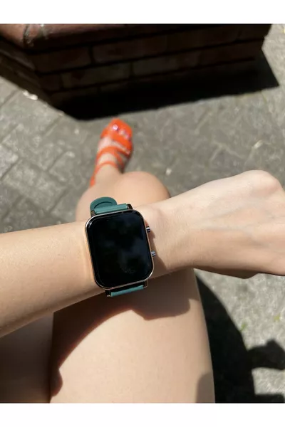 Damen Digital LED Armbanduhr mit grünem Silikonarmband und rotem Gehäuse