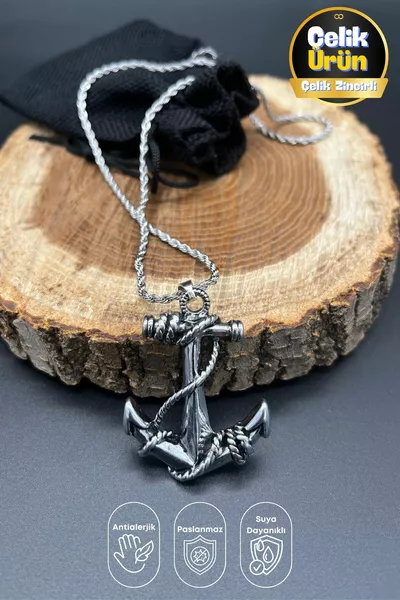 Collana unisex in acciaio inossidabile con ciondolo a ancora in acciaio con catena da 3 mm, lunga, in acciaio che non annerisce