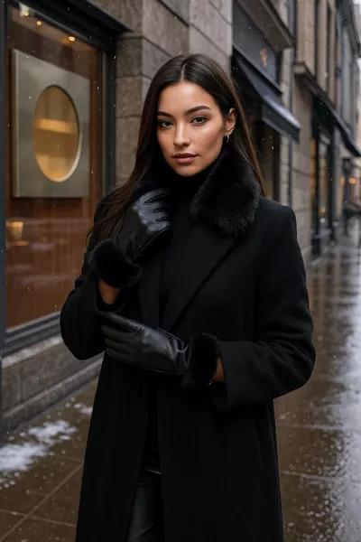 Women's Leather Gloves with Zigzag Detail 