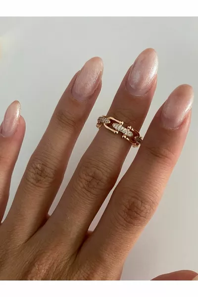 Gold Brand Model Chain Ring with Zircon Stone