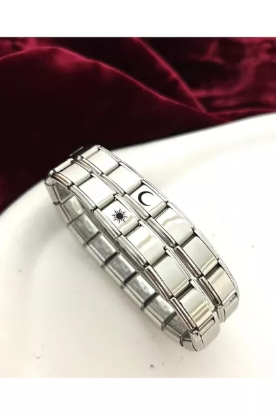 Bracciale Doppio Polso Sole e Luna in Acciaio Italiano