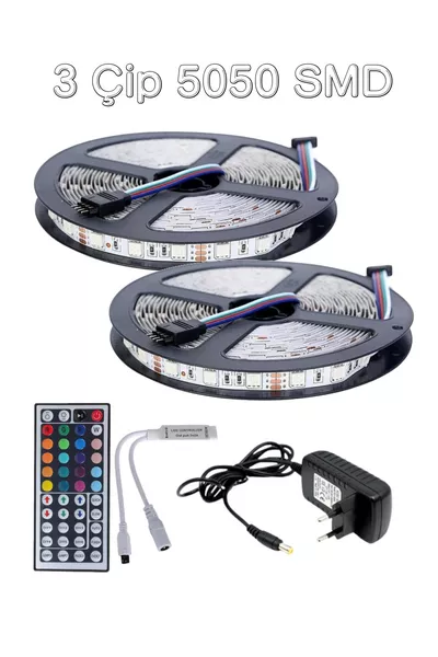 RGB светодиодная лента  метров, -кнопочный пульт,  SMD, 3 чипа, комплект «подключи и работай», без силикона, для внутреннего использования