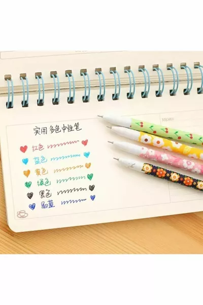 6er-Set Gel-Kugelschreiber mit Blumenmuster (6 verschiedene Farben)