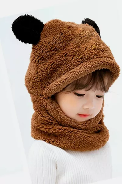 Panda Kinder Hooded Pluche Muts Sjaal Welsoft Nekwarmer Winddichte Muts met Oren