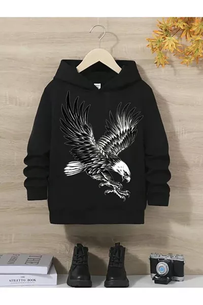 سويت شيرت بغطاء للرأس مطبوع عليه نسر للأطفال