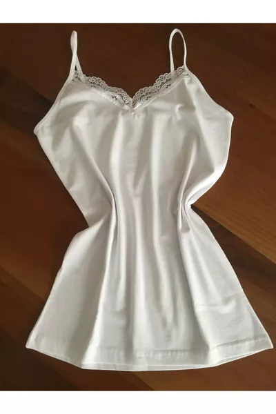 Dames Witte 4-stuks Set Katoenen Top met Spaghettibandjes