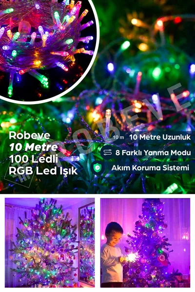 Guirlande LED RGB de  mètres avec  LED, prise incluse, lumière décorative pour arbre de Noël et organisation, lumière LED RGB
