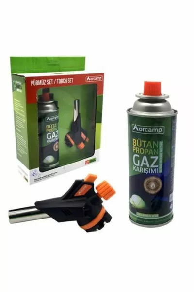 Набор газовых баллонов с зажигалкой и паяльной лампой Зеленая горелка