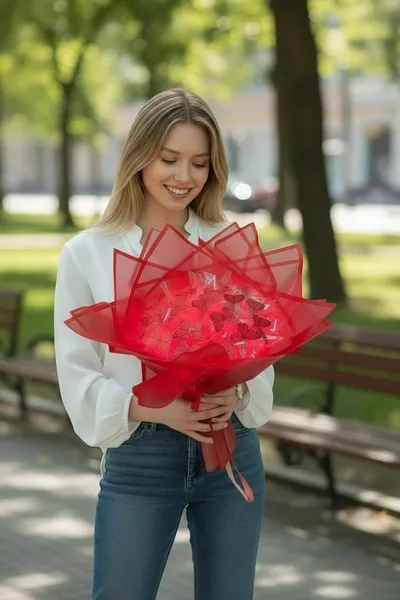 Bouquet de papillons rouges artificiels de grande taille  cm, qualité A, cadeau durable