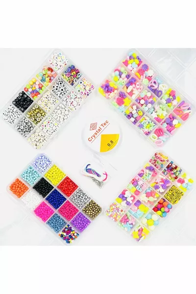 Комплект за изработка на бижута с 4 кутии: Мега колие и гривна,  части, комплект за хоби с мъниста