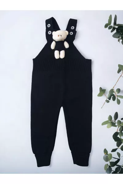 Salopette en tricot pour bébé et enfant avec boutons et petit ours