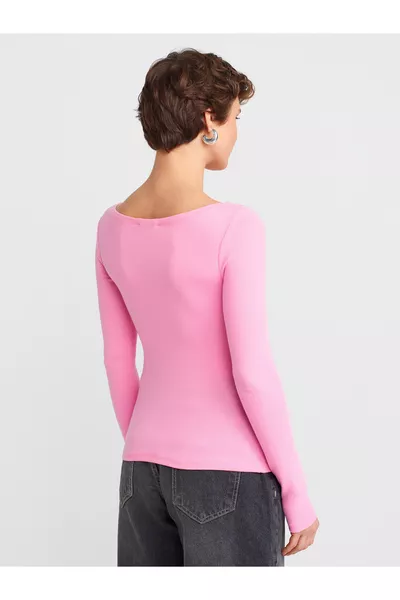 قميص طويل الأكمام بياقة قارب - وردي