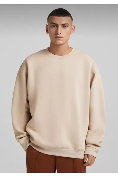 سويت شيرت يوني سكس بيج، كبير الحجم، أمامه طباعة، سميك من خيوط ثلاثية، بياقة دائرية