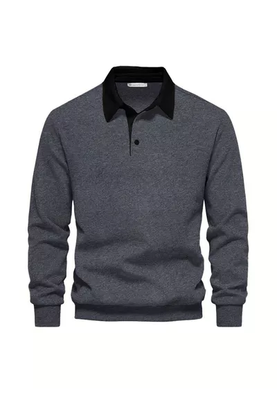 سويت شيرت غازي للجنس الذكوري بياقة قميص وقطن بألوان رجعية