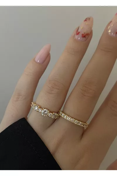 Lie Gold Color Zircon Stone 2-Piece Ring