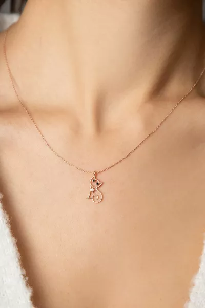 قلادة فضة عيار  للنساء بشكل قطة