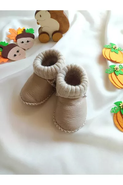 حذاء طفل من جلد الحمل العضوي الطبيعي، بوت طفل، شبشب طفل