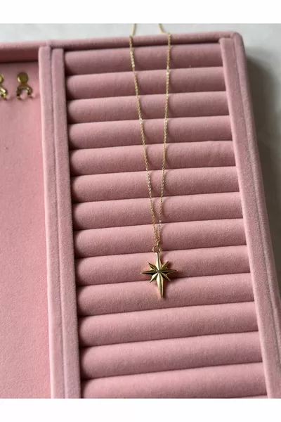 Collana in Acciaio con Placcatura in Oro K e Stella Polare