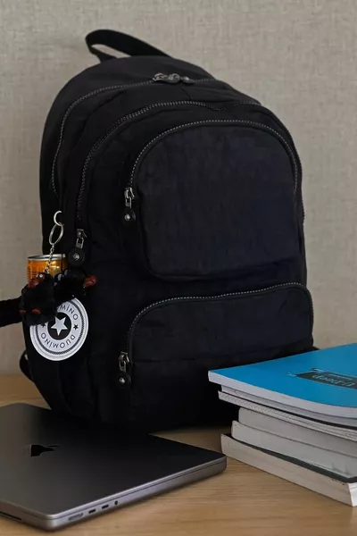 Fcstore Krinkıl Kumaş Suya Dayanıklı Büyük Boy Siyah Klinkır Sırt Çantası/laptop Okul Çanta