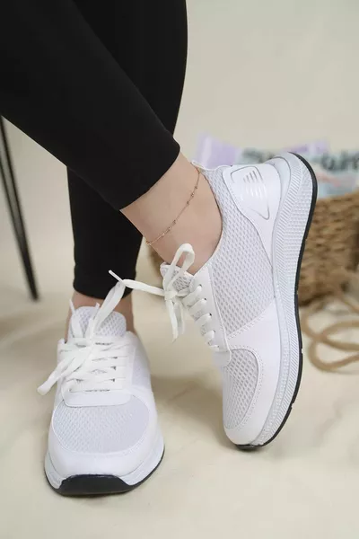 Beyaz - Laya Fileli Hafif Rahat Taban Kadın Sneaker