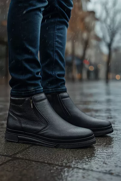 حذاء رجالي أتم بوت من الجلد الطبيعي، مريح للغاية، أرثوبيدي ومبطن بالفرو