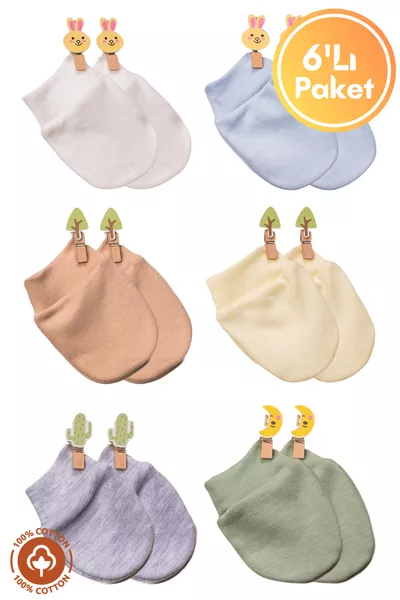 Gants pour bébé unisexes en coton biologique pour nouveau-nés, set de 6 paires