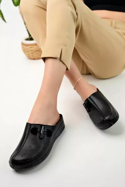 Orthopedische voetbed slipper met gesloten neus, zwart