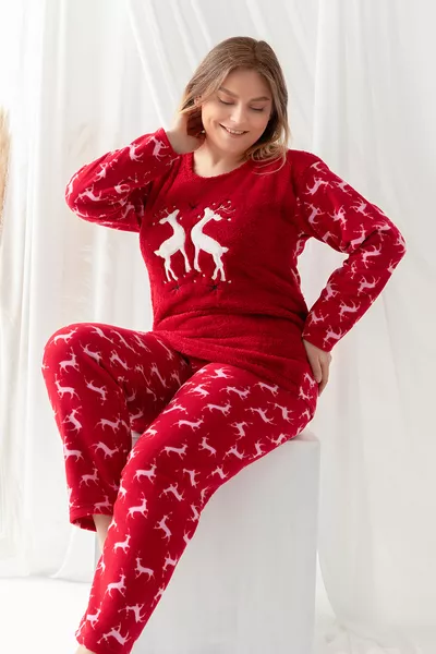 طقم بيجامة نسائية من الفرو القطبي للمقاسات الكبيرة