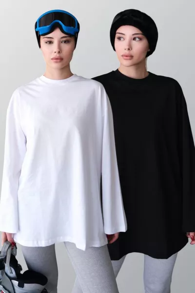 Футболка с широкими рукавами Oversize, набор из 2 штук  черный/белый