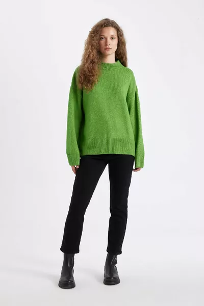 Oversize Широк Модел Половин Поло Дълъг Пуловер wn