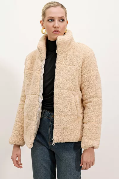  معطف قطيفة مبطنة - كريمي