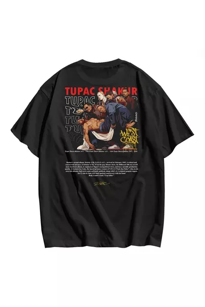 Tupac Shakur Voor- en Achterzijde Bedrukt Unisex Oversized T-shirt