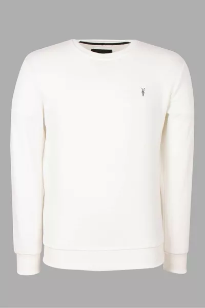 سويت شيرت رجالي بثلاثة ألوان: كراميل-أسود-أوف وايت، بياقة دائرية أساسية