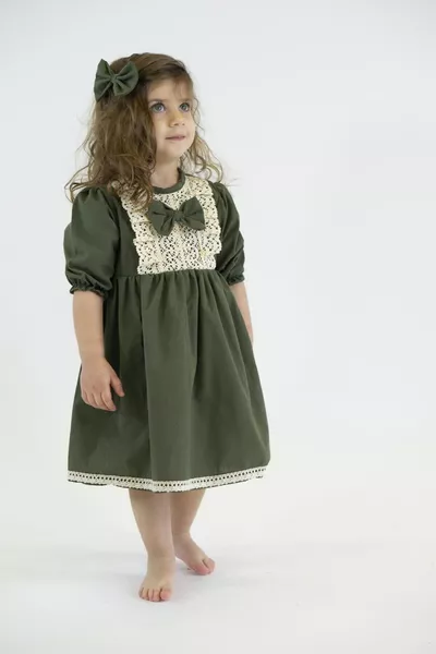 Haki Yeşili Güpürlü Elbise Toka