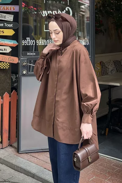 Piped Cuff Tunic Dark Brown