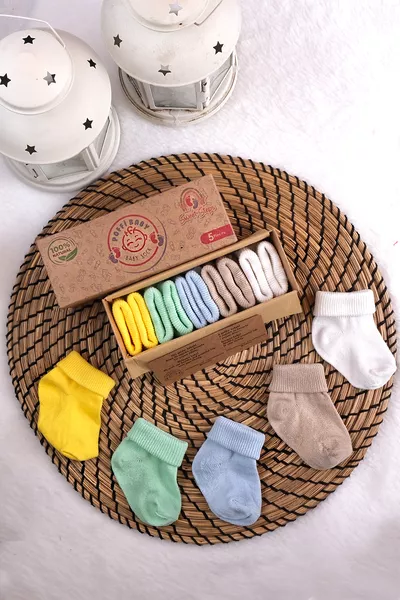 Organic Cotton Unisex 5-Pair Boxed Premium Newborn Baby Socks