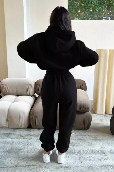 Fetch Tracksuit Set Sweatshirt Jogger - Black Printed Oversized Fleece Hoodie