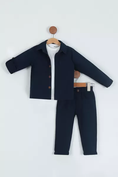 Мъжко детско комплект от 3 части с тениска, памучна риза и панталон