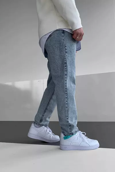 Men's Acid Wash Distressed Light Blue Baggy Jeans