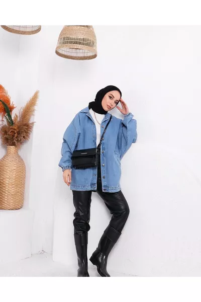 Rechte spijkerjas met elastische mouwen, oversized