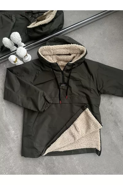 Waterproof Hooded Sweat Jacket with Kangaroo Pocket and Furry Lining