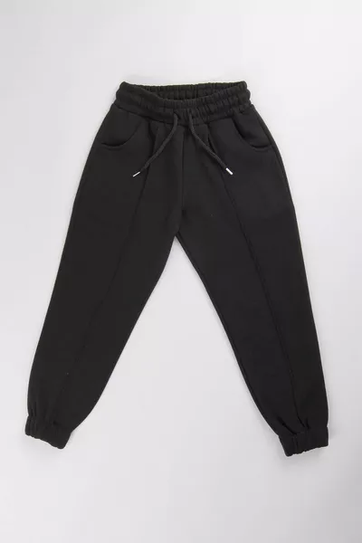 Elastic Waist, Lined with Fleece, Pocketed, Comfortable Unisex Kids Sweatpants Black
