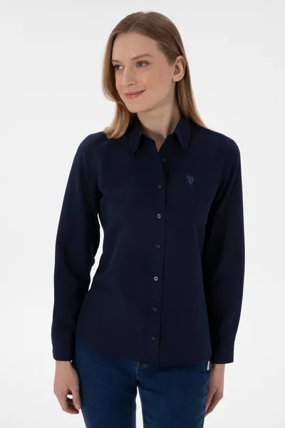 Chemise de base femme à manches longues bleu marine 