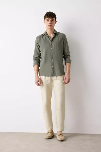 % Baumwolle, Relax Fit, lockere Passform, gerade geschnittene, leinenähnliche Sommerhose SM