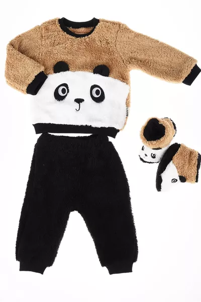 3-teiliges Babyset aus Welsoft-Stoff mit Panda-Stickerei