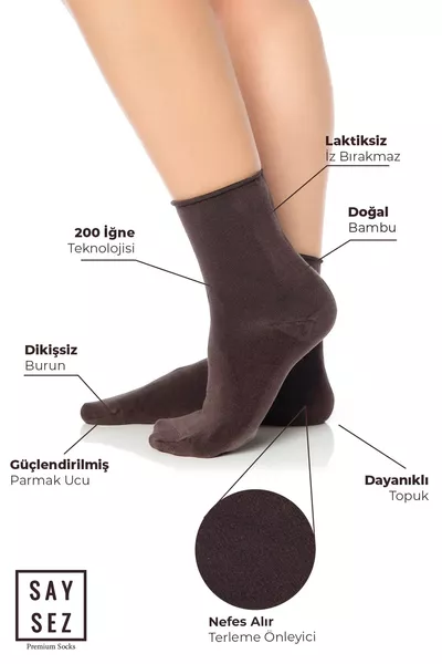 Calze da donna in bambù marroni senza elastico, senza cuciture, premium, confezione da 3 / Senza lasciare segni - Non stringono