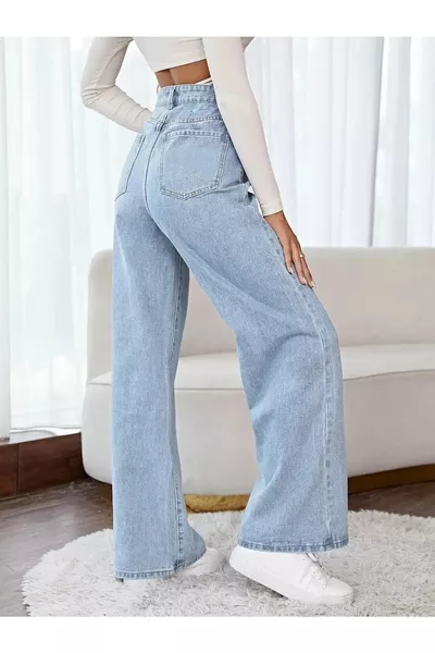 Pantalon Palazzo Jean Bleu Extensible Décontracté Bipa Super Haute 's Lavage Neige