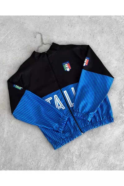 Imperméable et coupe-vent unisexe noir avec impression ITALIA