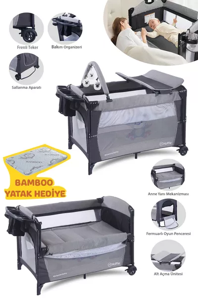 Sleep Side Play Lettino da Gioco con Zanzariera, Culla Oscillante, Letto + Materasso