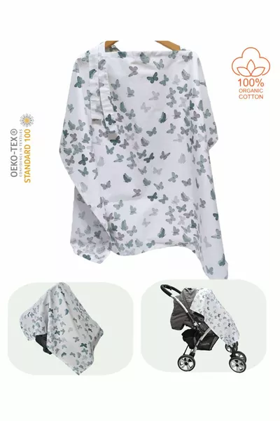  Cm Nursing Bib with Boning, Adjustable Size, Green Butterflies Nursing Cover